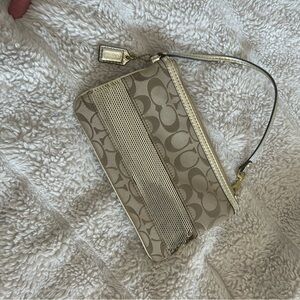 Coach Signature Canvas Wristlet in Gold Sequence